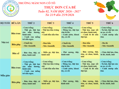 THỰC ĐƠN TUẦN 3. NĂM HỌC 2026-2027